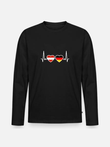 Austria Germany Heartbeat Flag - Men's Premium Organic Long Sleeve Shirt - black