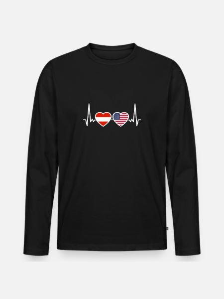 Austria USA Heartbeat Flag Austria - Men's Premium Organic Long Sleeve Shirt - black