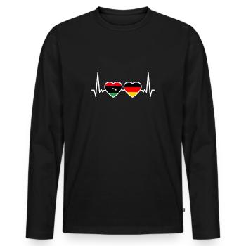 Libye Allemagne Heartbeat Flag Libyen - T-shirt manches longues Premium bio Homme - noir - Devant - Nico (187cm)