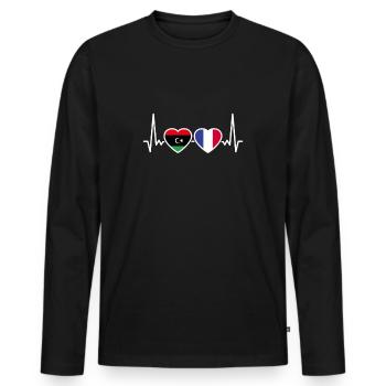 Libye France Heartbeat Flag Libyen - T-shirt manches longues Premium bio Homme - noir - Devant - Nico (187cm)