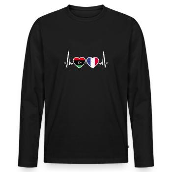 Libyen Frankreich Vintage Herzschlag Flagge Libyer - Männer Premium Bio Langarmshirt - Schwarz - Vorne - Nico (187cm)