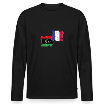 Libye France Drapeau Français Libyen - T-shirt manches longues Premium bio Homme - noir - Devant - Nico (187cm)