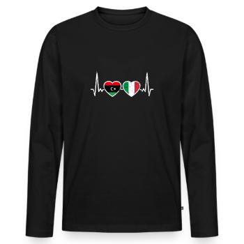 Libyen Italien Vintage Herzschlag Flagge Libyer - Männer Premium Bio Langarmshirt - Schwarz - Vorne - Nico (187cm)