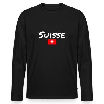 Suisse Suisse Drapeau suisse Suisse - T-shirt manches longues Premium bio Homme - noir - Devant - Nico (187cm)