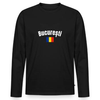 Bucuresti Drapeau Roumain Roumain - T-shirt manches longues Premium bio Homme - noir - Devant - Nico (187cm)