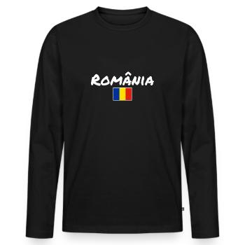 România Roumanie Drapeau Roumain Roumain - T-shirt manches longues Premium bio Homme - noir - Devant - Nico (187cm)