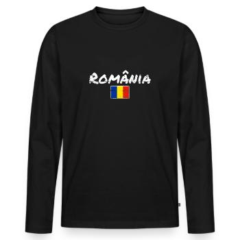 România Vintage Roumain Roumain Drapeau Roumain - T-shirt manches longues Premium bio Homme - noir - Devant - Nico (187cm)