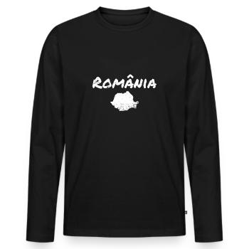 România Vintage Roumanie Carte Roumaine Roumaine - T-shirt manches longues Premium bio Homme - noir - Devant - Nico (187cm)