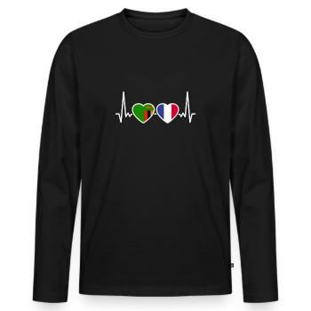 Zambia France Heartbeat Flag Zambia - Men's Premium Organic Long Sleeve Shirt - black - Front - Nico (187cm)