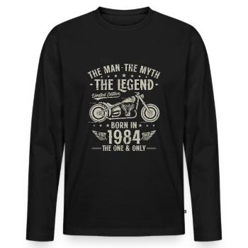 1984 Vintage Man Myth Legend Motorcycle - Men's Premium Organic Long Sleeve Shirt - black - Front - Nico (187cm)