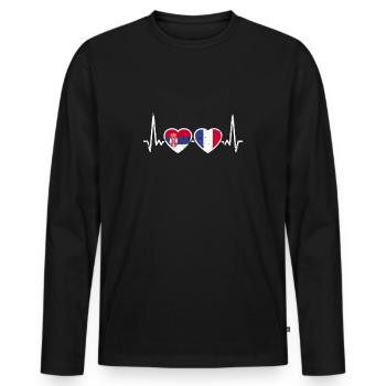 Serbien Frankreich Vintage Herzschlag Flagge Serbe - Männer Premium Bio Langarmshirt - Schwarz - Vorne - Nico (187cm)
