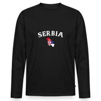 Serbie Carte Serbie Drapeau serbe Serbie - T-shirt manches longues Premium bio Homme - noir - Devant - Nico (187cm)