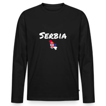 Serbie Carte Serbie Drapeau serbe Serbie - T-shirt manches longues Premium bio Homme - noir - Devant - Nico (187cm)