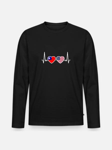 Taiwan USA Herzschlag Flagge Amerikaner Taiwaner - Männer Premium Bio Langarmshirt - Schwarz