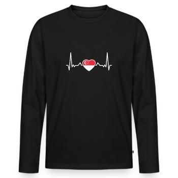 Drapeau de Singapour Heartbeat Singapour - T-shirt manches longues Premium bio Homme - noir - Devant - Nico (187cm)