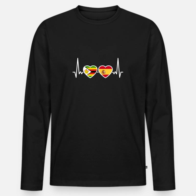 Simbabwe Spanien Herzschlag Flagge Simbabwer - Männer Premium Bio Langarmshirt - Schwarz