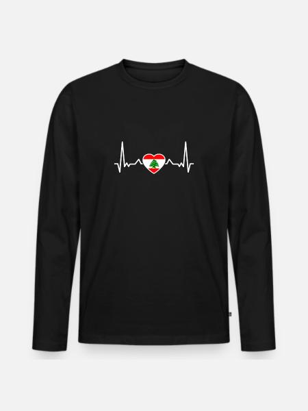 Liban Heartbeat Drapeau Libanais Libanais - T-shirt manches longues Premium bio Homme - noir