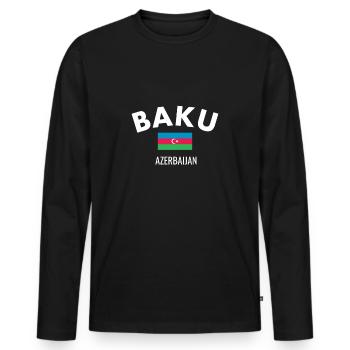 Bakou Azerbaïdjan Drapeau de l’Azerbaïdjan - T-shirt manches longues Premium bio Homme - noir - Devant - Nico (187cm)