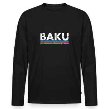 Bakou Vintage Azerbaïdjan Drapeau de l’Azerbaïdjan - T-shirt manches longues Premium bio Homme - noir - Devant - Nico (187cm)
