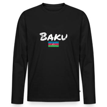 Bakou Vintage Azerbaïdjan Drapeau de l’Azerbaïdjan - T-shirt manches longues Premium bio Homme - noir - Devant - Nico (187cm)