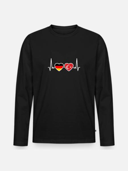 Türkei Deutschland Herzschlag Flagge Deutsch Türke - Männer Premium Bio Langarmshirt - Schwarz