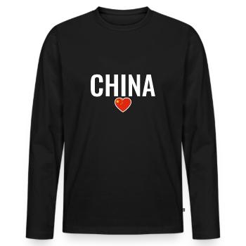 Chine Drapeau chinois Chinois - T-shirt manches longues Premium bio Homme - noir - Devant - Nico (187cm)