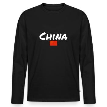Chine Drapeau chinois Chinois - T-shirt manches longues Premium bio Homme - noir - Devant - Nico (187cm)
