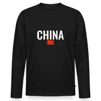 Chine Drapeau chinois Chinois - T-shirt manches longues Premium bio Homme - noir - Devant - Nico (187cm)