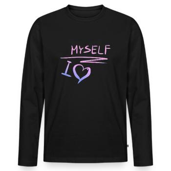 Je m’aime moi-même amour de cœur - T-shirt manches longues Premium bio Homme - noir - Devant - Nico (187cm)