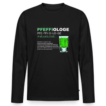 Pfeffiologe Pfeffi Pfefferminz Likör Sauf JGA - Männer Premium Bio Langarmshirt - Schwarz - Vorne - Nico (187cm)