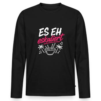 Mallorca Party Spruch Es Eskaliert Eh Malle - Männer Premium Bio Langarmshirt - Schwarz - Vorne - Nico (187cm)