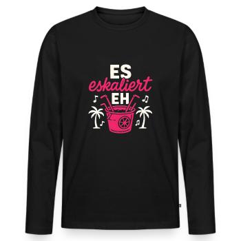 Mallorca Party Spruch Es Eskaliert Eh Malle - Männer Premium Bio Langarmshirt - Schwarz - Vorne - Nico (187cm)