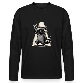 Rock Musique raton laveur Drôle Humour Idée cadeau - T-shirt manches longues Premium bio Homme - noir - Devant - Nico (187cm)
