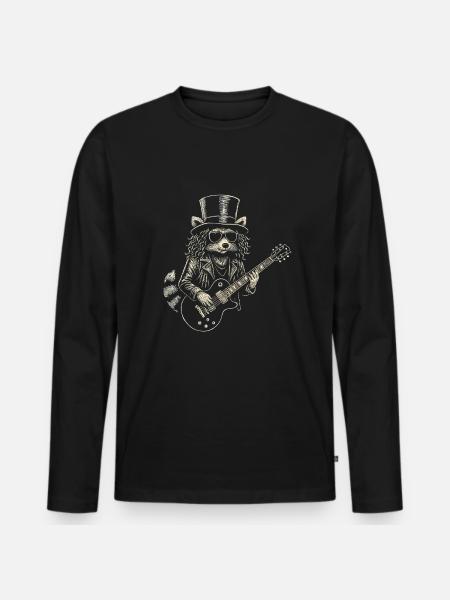 Rock Musik Waschbär Lustig Humor Geschenkidee - Männer Premium Bio Langarmshirt - Schwarz