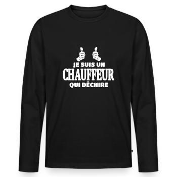 Chauffeur - T-shirt manches longues Premium bio Homme - noir - Devant - Nico (187cm)