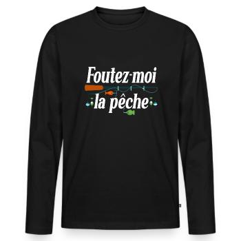 Pêche Pêcheur Cadeau Humour Citations Poissons - T-shirt manches longues Premium bio Homme - noir - Devant - Nico (187cm)