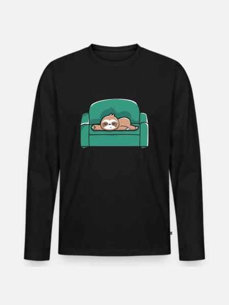 Faultier Sofa Chill Relax - Männer Premium Bio Langarmshirt - Schwarz