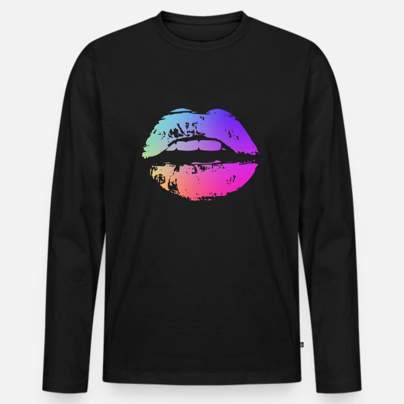 neon farbige Lippe - Männer Premium Bio Langarmshirt - Schwarz