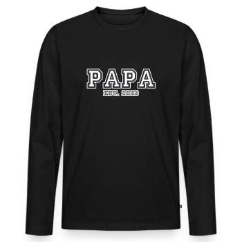 PAPA EST. 2023 - Männer Premium Bio Langarmshirt - Schwarz - Vorne - Nico (187cm)
