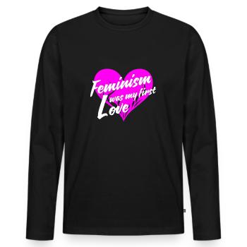 feminism was my first love - Men's Premium Organic Long Sleeve Shirt - black - Front - Nico (187cm)