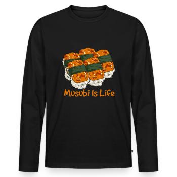 Musubi Liebe - Hawaiianischer Food-Vibe - Männer Premium Bio Langarmshirt - Schwarz - Vorne - Nico (187cm)
