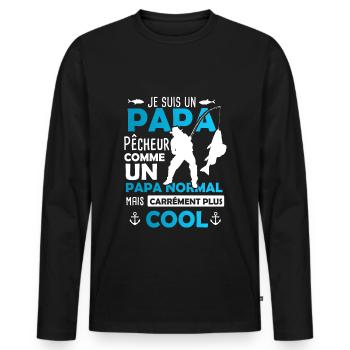 Papa Pêcheur / Cadeau Pêche / Fête des Pères - T-shirt manches longues Premium bio Homme - noir - Devant - Nico (187cm)