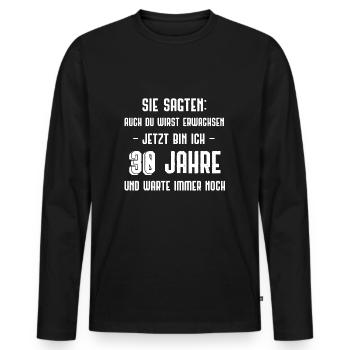 30 ans - 30 ans - T-shirt manches longues Premium bio Homme - noir - Devant - Nico (187cm)