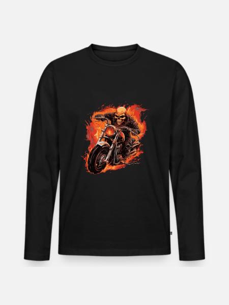 Skeleton Motorcycle Biker Halloween - Men's Premium Organic Long Sleeve Shirt - black