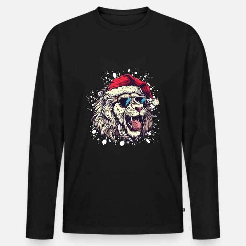 Löwe Weihnachten Lustig - Männer Premium Bio Langarmshirt - Schwarz
