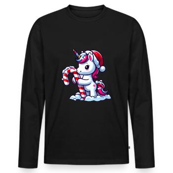 Cute unicorn at Christmas as Santa Claus - Men's Premium Organic Long Sleeve Shirt - black - Front - Nico (187cm)
