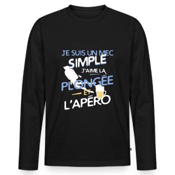 Plongée - Un mec simple - T-shirt manches longues Premium bio Homme - noir - Devant - Nico (187cm)