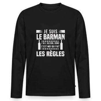 Je suis le barman humour alcool règles drôles - T-shirt manches longues Premium bio Homme - noir - Devant - Nico (187cm)