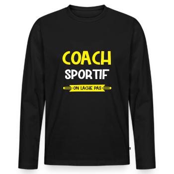 Coach sportif humour sport drôle musculation - T-shirt manches longues Premium bio Homme - noir - Devant - Nico (187cm)