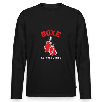 Boxe le roi du ring humour - T-shirt manches longues Premium bio Homme - noir - Devant - Nico (187cm)